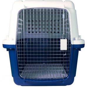 BB-55 IATA LAR certified plastic pet kennel crate. Length: 85 cm. Width: 56 cm. Height: 60 cm. Front view.