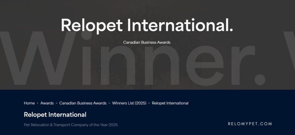 Relopet International - Winner - Corporate Vision Canadian Business Awards 2025